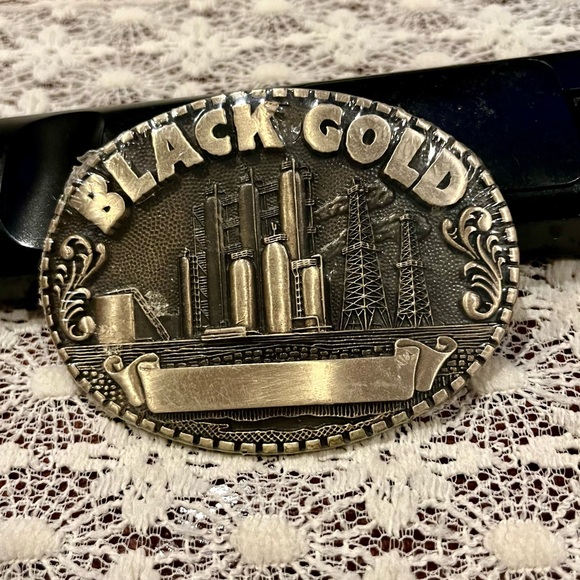 1980’s “Black Gold” Solid Brass Belt Buckle - Picture 1 of 5